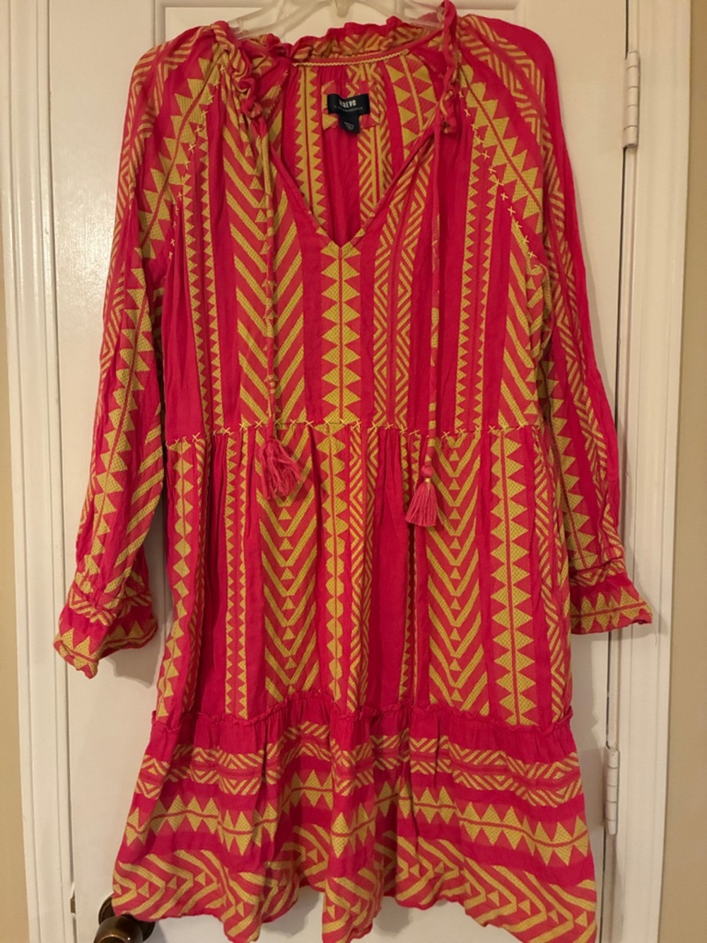 Maeve Anthropologie Dominic pink and yellow tunic dress, size S
